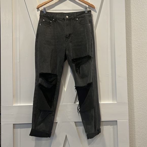 Adika Davis Distressed Black Grey Jeans Size Large NWT - Picture 3 of 11